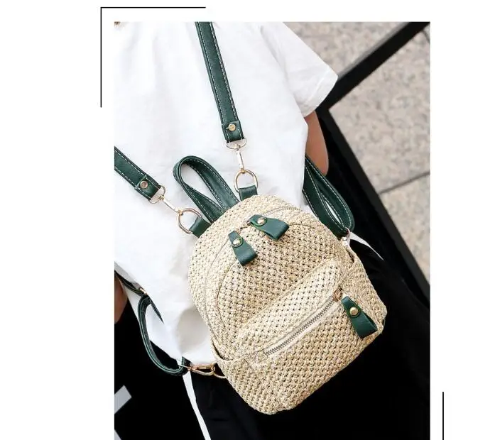 

Fashion Mini Straw Designer Women Backpack Teen Shoulder Travel Rucksack Bag Elegant Simple Weave Hollow Beach Satchel Schoolbag