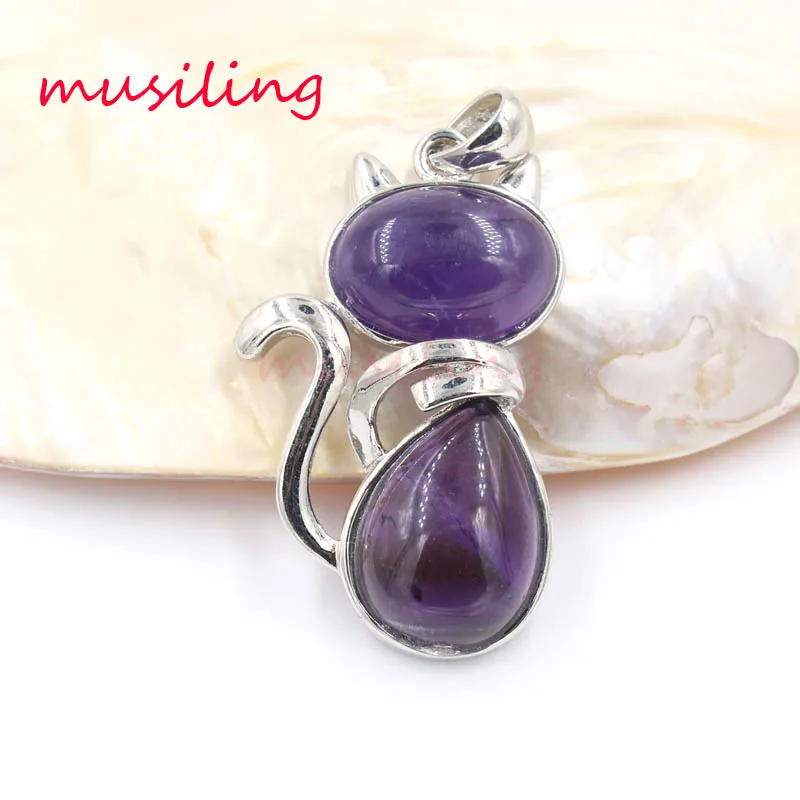 Natural Gem Stone Cartoon Cat Pendants Reiki Pendulum Charms Healing Chakra Amulet Europe Fashion Jewelry For Womens 1Pcs | Украшения и