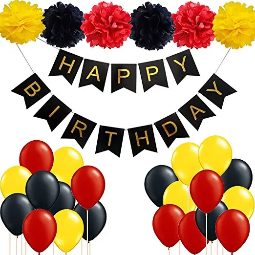 28 шт украшения для вечеринок черный красный помпоны папиросная бумага Микки