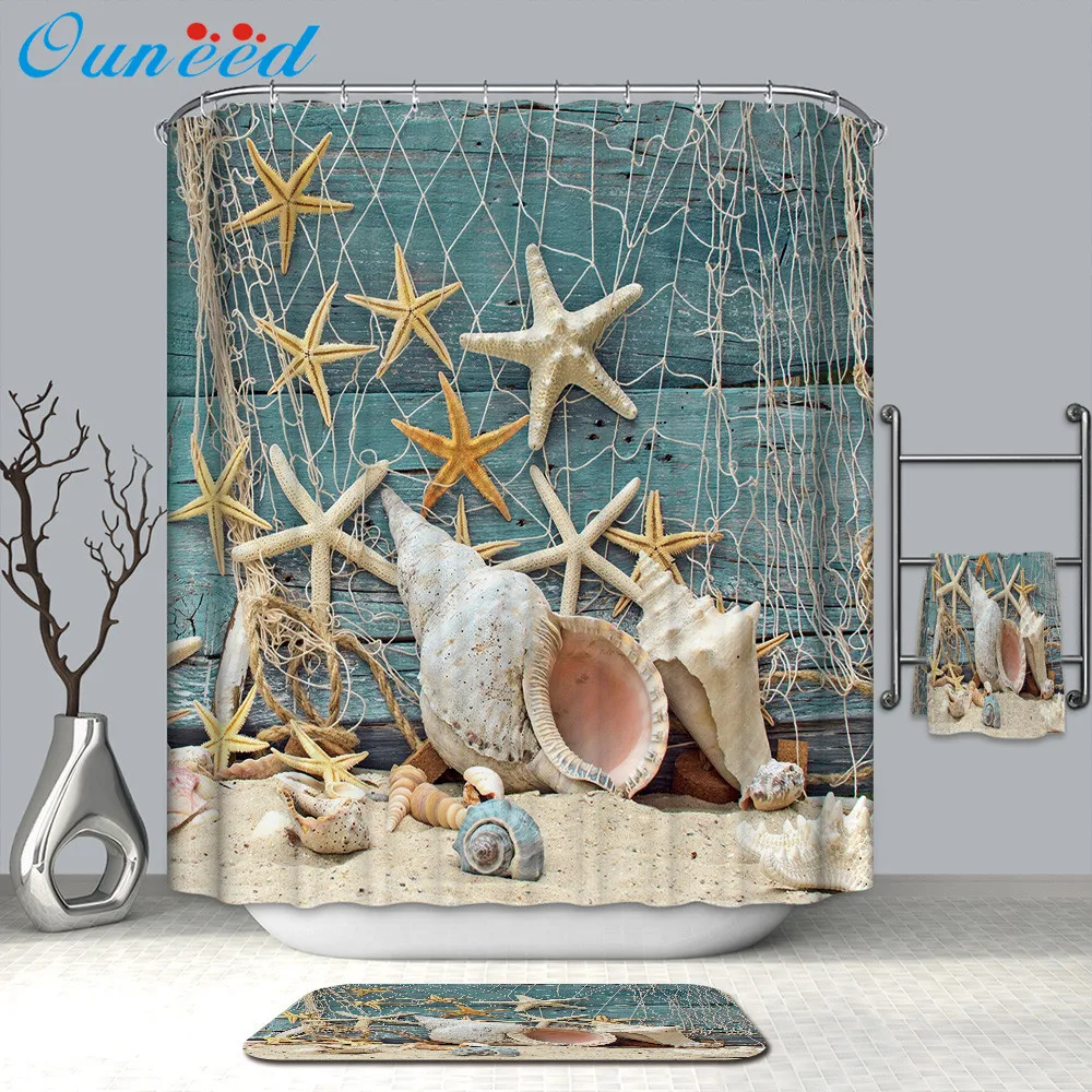 Ouneed занавеска для душа с милым рисунком морской звезды крючками красота ракушка