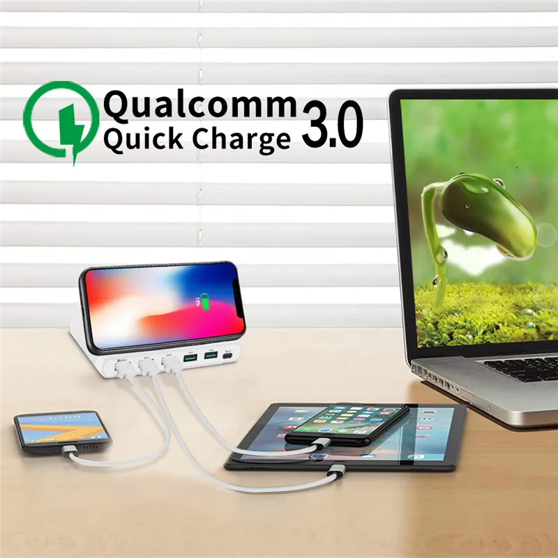 USLION 60 Вт Qi Беспроводное зарядное устройство для Iphone X XS MAX Мульти USB Cargador Movil Quick Charge 3,0 быстрое зарядное устройство для samsung S10 S9 S8