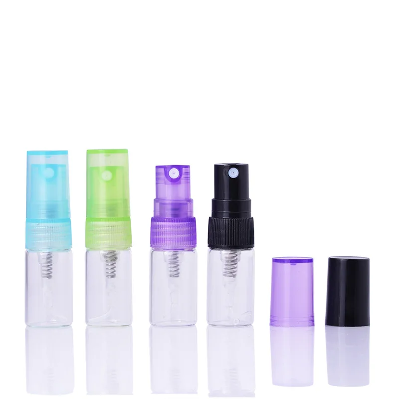 

50pc/lot 2ML Parfume Refillable Mini Empty Small Glass Perfume Bottle Atomizer Parfum Sample Travel Bottle With multicolor Spray
