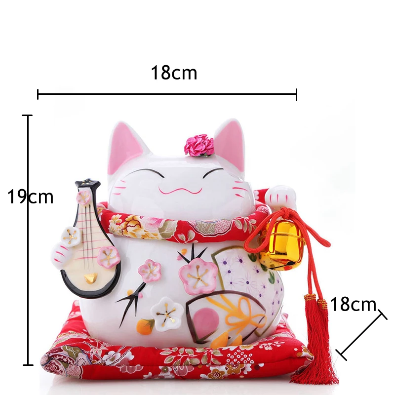 8 дюймов Манеки Неко Керамика Lucky Cat с Лютни Домашний Декор Украшения Творческий