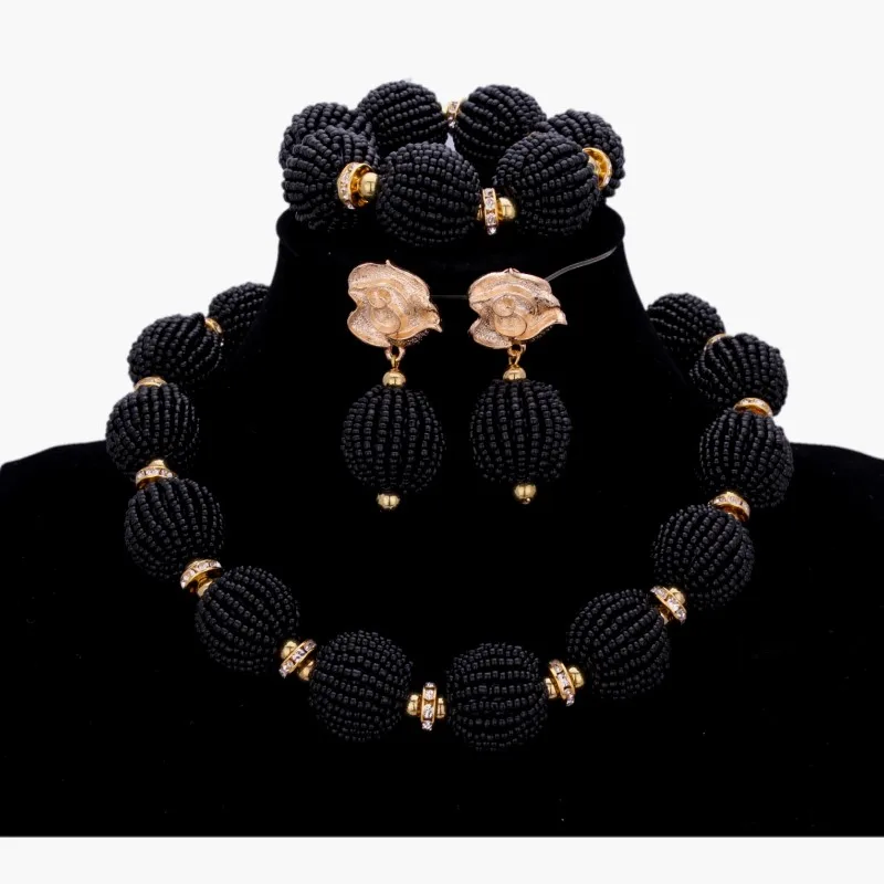 Комплект из колье и серёг с синими шариками|nigerian wedding jewelry sets|necklace setbeaded set |