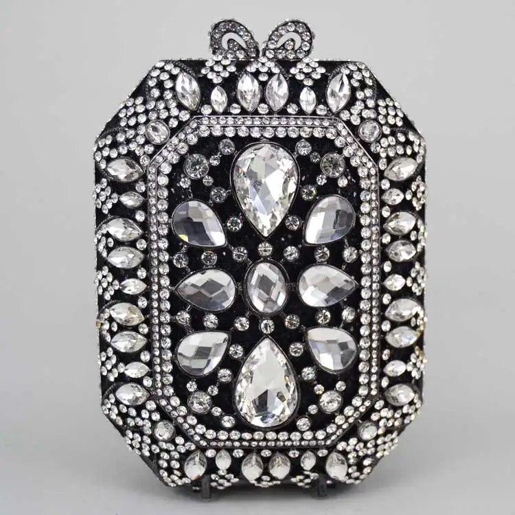 black silver Модная Роскошная вечерняя сумочка с золотым камнем и кристаллами, знаменитый дизайнерский клатч для банкета, свадебная Хрустальная инкрустированная сумка SC521 - Цвет: black silver