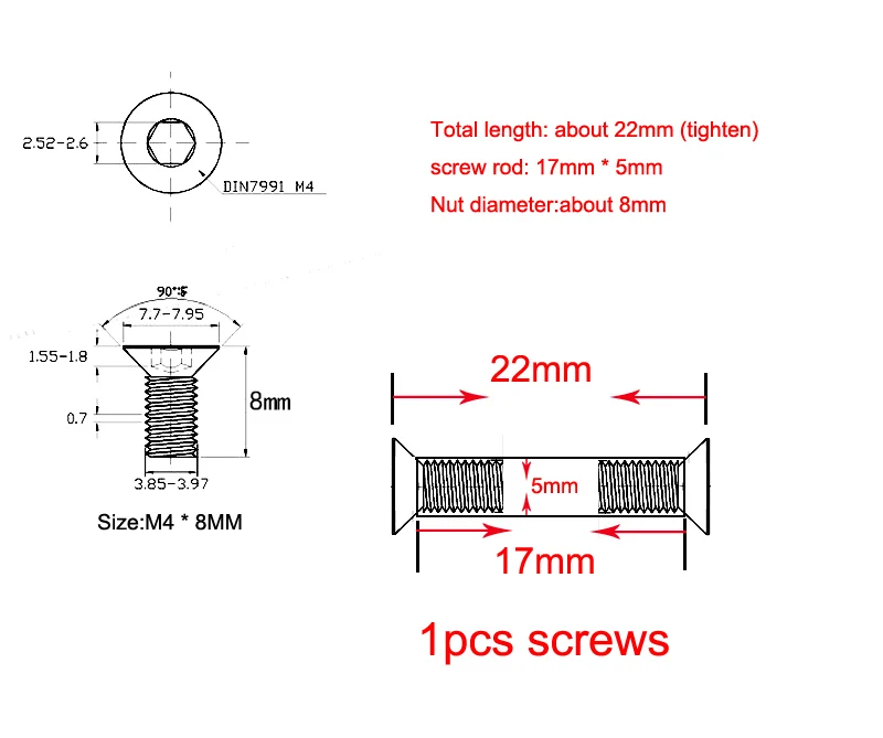 22.0mm* 5mm (black) Stainless steel Knife Handle Flat head hex Chicago Screws Suitable for hole | Обустройство дома