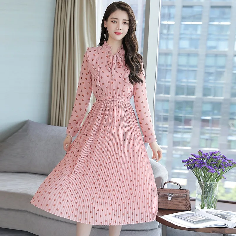 Шифоновое платье для женщин Цветочный принт 2021 осенняя одежда со свободными