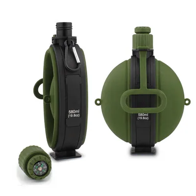 Army Green 580 мл складной высокой емкости велосипед Бутылка воды портативный силиконовый чайник для воды с компасом крышка бутылки для велоспорта кемпинга - Цвет: Army Green