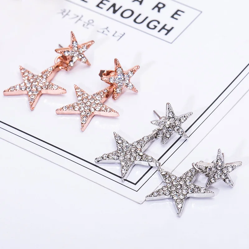 10 пар/лот шины Double Star серьги для женщин с украшением в виде кристаллов Золотая
