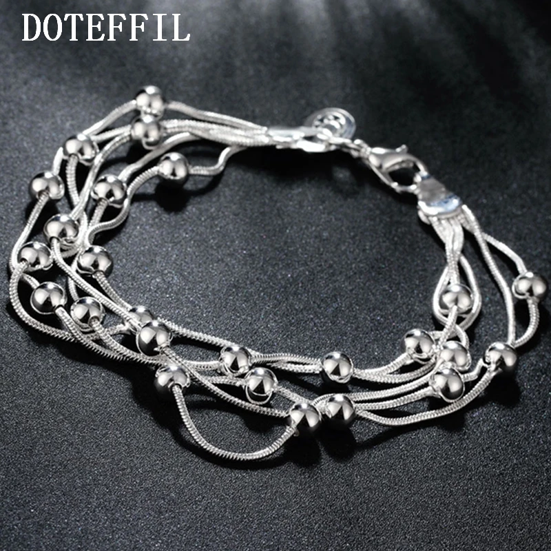 DOTEFFIL серебро 925 пробы змея цепочка Гладкие бусины браслет для женщин