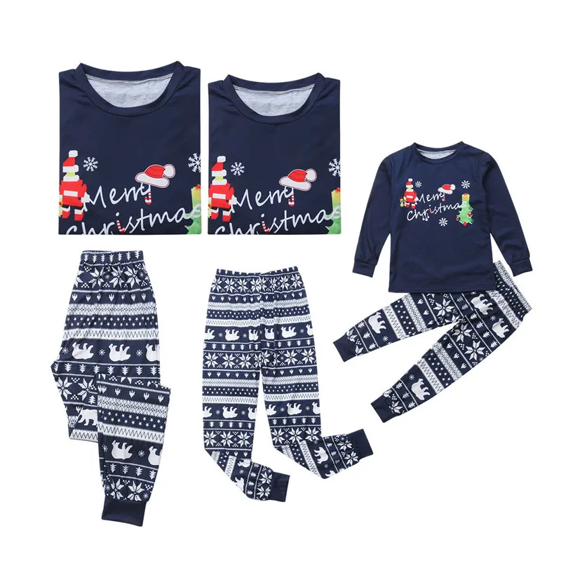 Autumn Winter Family Matching Outfits Dad Mom Kid Baby Christmas Nightwear Sleepwear Pajamas Casual Loose Plus Size Clothing Set | Мать и