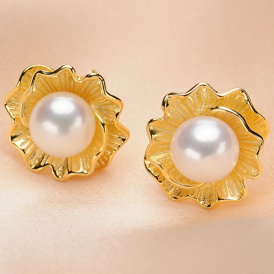 ФЕЙГЕ Высокое Качество 7-8 мм Белый Пресной Воды Жемчужное Серьги Подлинной