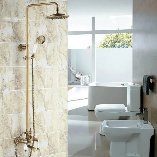 Винтажный Ретро античный латунный смеситель с двумя керамическими ручками для