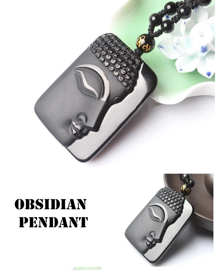 Винтажное ожерелье obsidian с черным нефритом кулон в виде головы Будды для женщин и