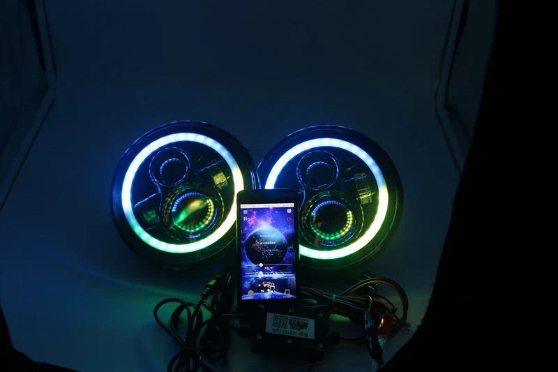 Marloo " светодиодный фары RGB Halo Angel Eye с Bluetooth пультом дистанционного управления для Jeep Wrangler JK LJ CJ Sahara Sport Rubicon Hummer