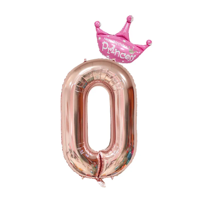 rose gold Number 0 32 дюймов Корона из розового золота номер фольги воздушные шары с днем рождения украшения дети цифра воздушные шары фигура шар Свадебный декор - Цвет: rose gold Number 0