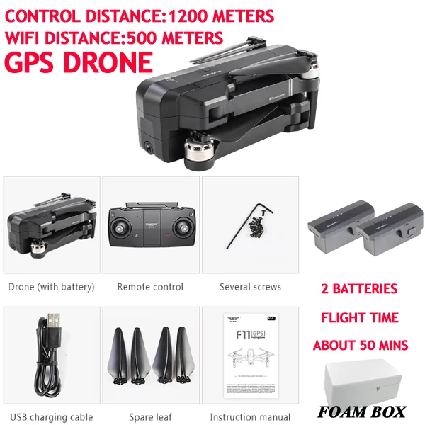 Foam box 2 battery SJRC F11 Drone gps профессиональный 5G Wi-Fi бесщеточный RC Дрон 25 минут время полета 1080 P селфи FPV Drone quadcopter с Камера HD - Цвет: Foam box 2 battery