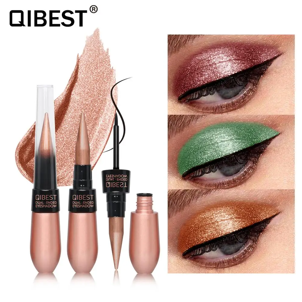 Qibest Алмазный Блеск eyeshaow + черная жидкая подводка для глаз золотой серебряный