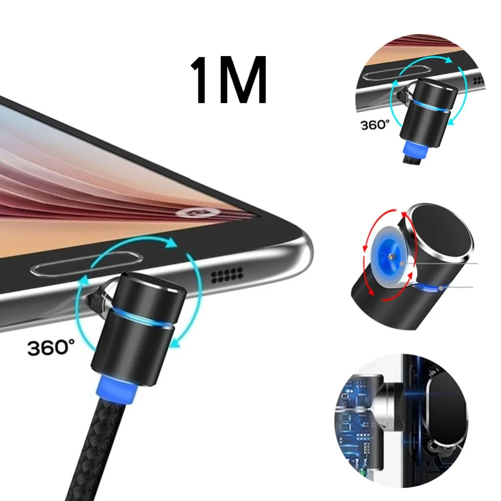 Buyincoins (1 м) 90 градусов угол Магнитный разъем зарядный кабель Micro usb type C