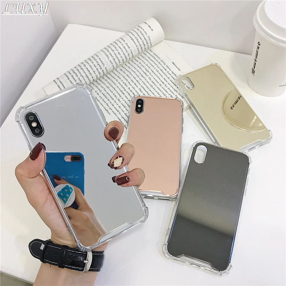 Fashion Portable vanity mirror soft Silicone Cover for iphone 7 8 6 6s Plus X XS Max Xr Case For Samsung Galaxy S8 S9 S10 plus |