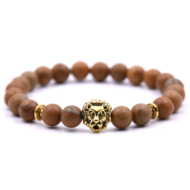 Модные украшения Золотой Будда Leo Lion Head Браслет Из Черной Лавы камень бисером Браслеты браслеты Hombre для Для мужчин Для женщин