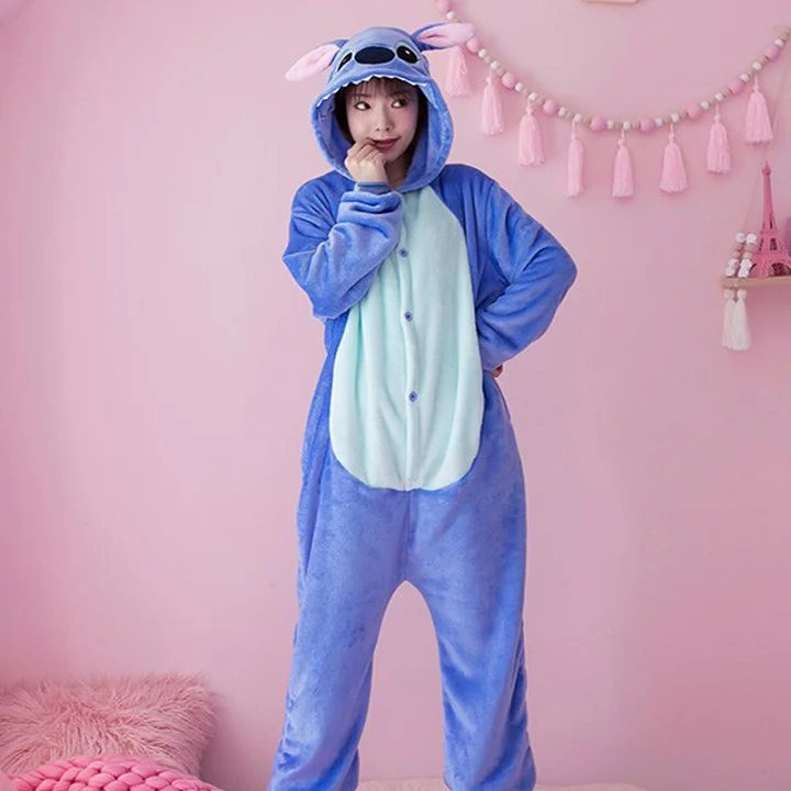 Blue PSEEWE, пижамы для взрослых с рисунками животных, одежда для сна с героями мультфильмов, зимняя ночная рубашка для косплея, одежда для сна для женщин, мужчин и взрослых - Цвет: Blue