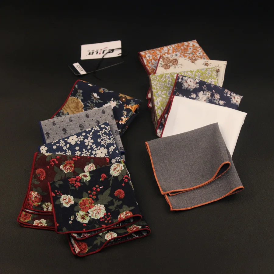 

new Korean fashion designer high quality mens pocket squares Handkerchiefs print flower cotton 24x24cm 10pcs/lot