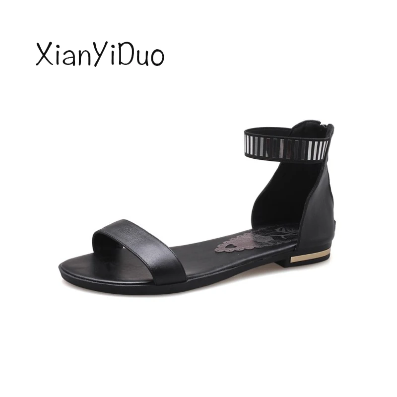 Xianyiduo/Летняя женская обувь босоножки однотонная для отдыха на низкой плоской