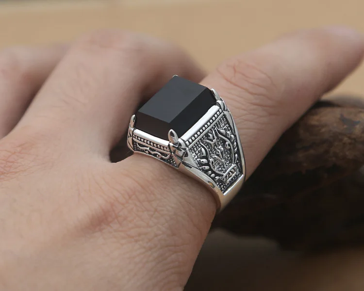 Мужское кольцо из серебра 925 пробы с черным камнем|thai silver ring|ring 925stone ring |