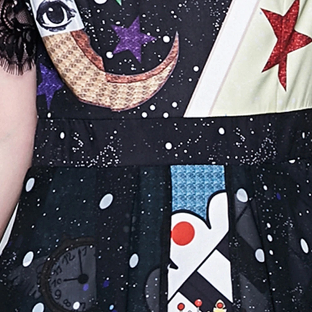 Модное женское пышное платье средней длины с воротником стойкой Кружевное