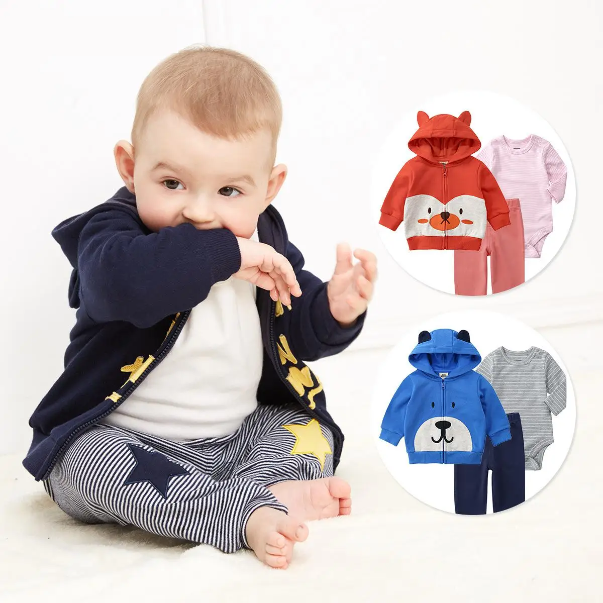 2022 Korean Newborn Baby boy and girl Clothes bodysuit Three-piece suit cute pure Cotton Coat infant clothing | Детская одежда и