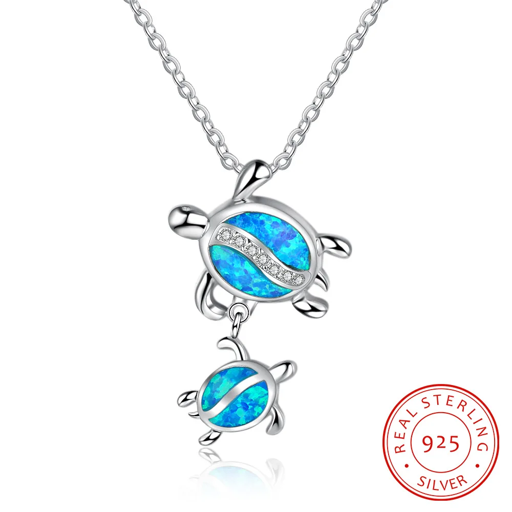 

S925 sterling s-ilver sea blue turtle pendant necklace with cute little turtle pendant is a seaside holiday tourist souvenir