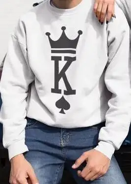 Демисезонный Для женщин Для мужчин King queen черные худи Костюмы повседневная с буквенным принтом с круглым вырезом толстовки для влюбленных пар пуловер Прямая - Цвет: whiteK