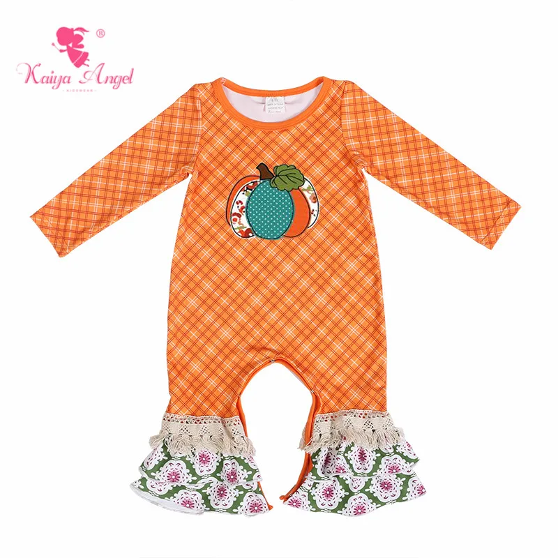 

Kaiya Angel Halloween Orange Pumpkin Flower Baby Girl Boy Summer Ruffle Boutique Clothes Toddler Kids Autumn Winter Rompers