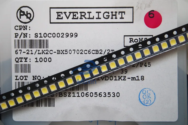 100 шт. EVERLIGHT 3528 1210 SMD светодиодсветодиодный белая золотая линия/медный кронштейн