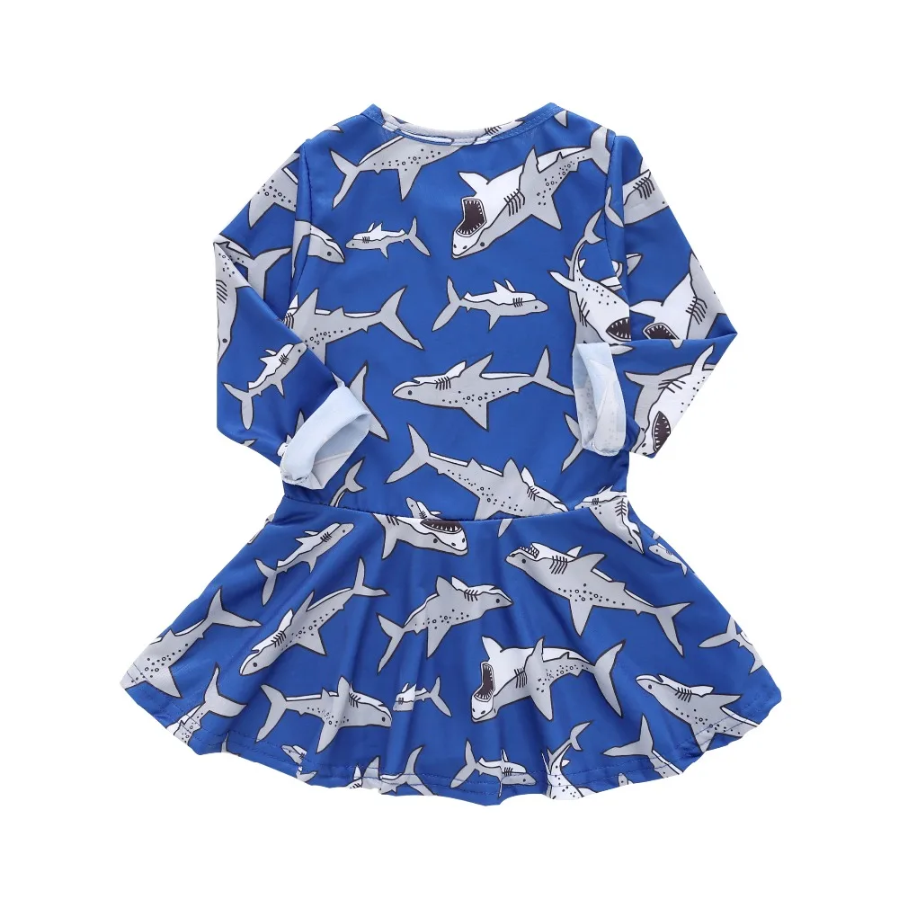 Children Spring Fashion Baby Girls Shark print Long Sleeve Princess Dress Casual Party A-Line | Детская одежда и обувь