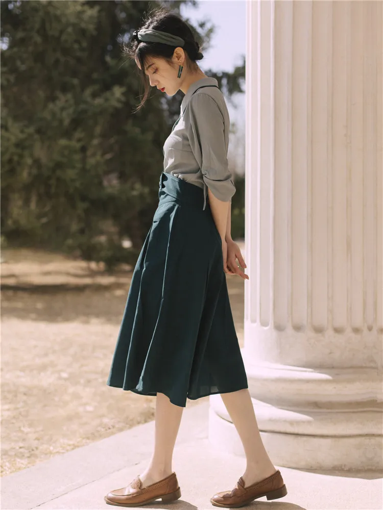 

2019 new fashion women's two piece set summer suit thin retro blouse+skirt