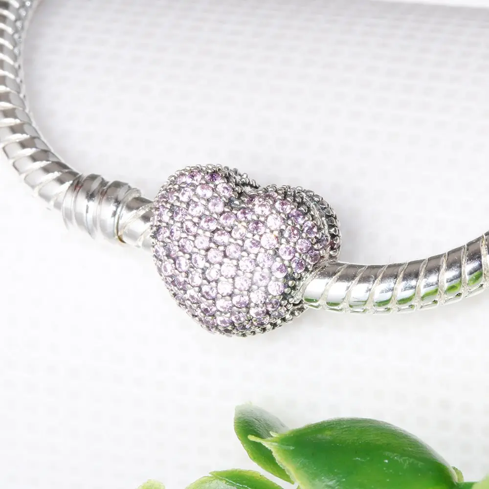 Wybeads Изысканные стерлингового серебра 925 Розовый CZ открытым мои сердечки клип