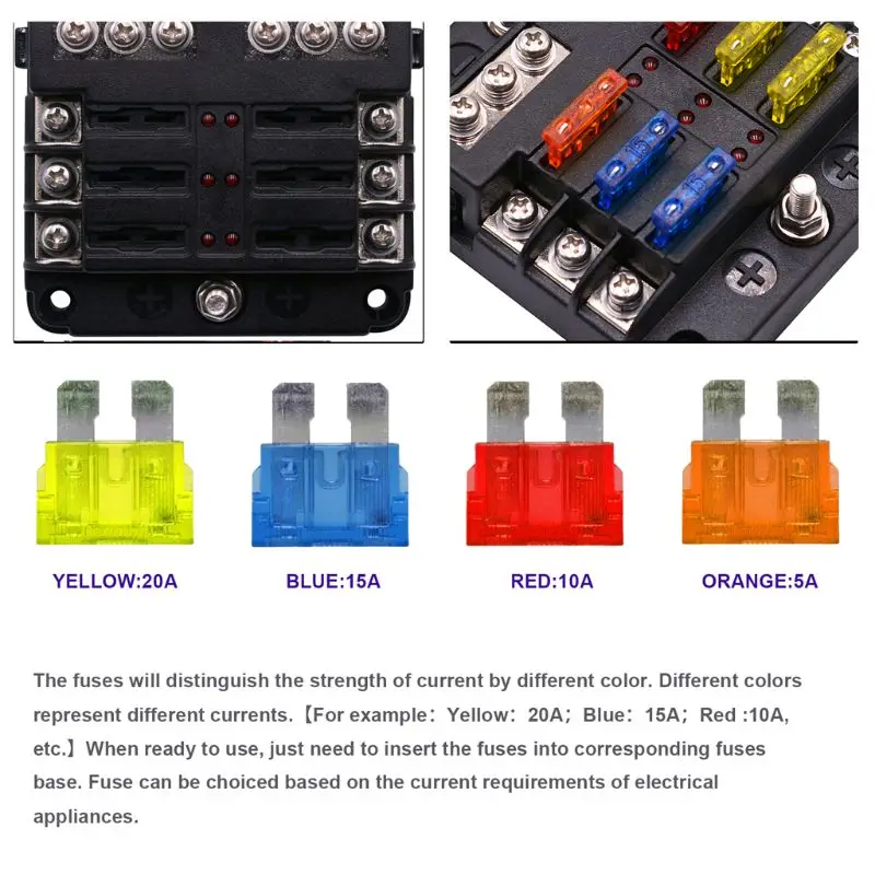 Fuse Box With Indicator LED Light & Protection Cover Circuit Block Panel 6 Way | Автомобили и мотоциклы