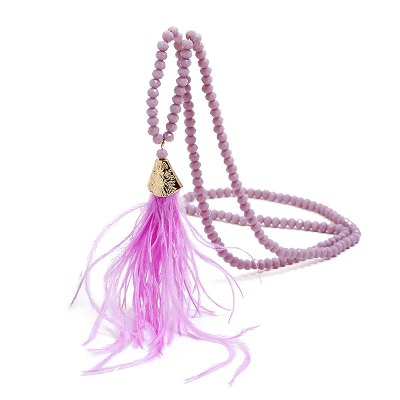 Light Purple LZHLQ новое ожерелье с кисточками шелковые кисточки стеклянные бусины из хрусталя ожерелье s 90 см длинное ожерелье женские подарки модное богемное ювелирное изделие - Окраска металла: Light Purple