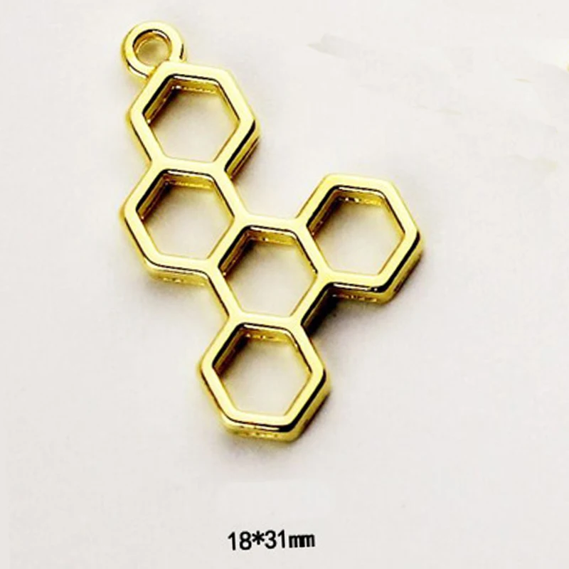 10 шт./лот золотой сплав Honeycomb металлическая рамка Подвеска очаровательный ободок