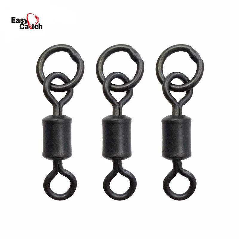 

100pcs Matte Black Fishing Rolling Swivels With Ring Carp Rigs Ice Fishing Swivel Connector Carp Fishing Hooks Tackle