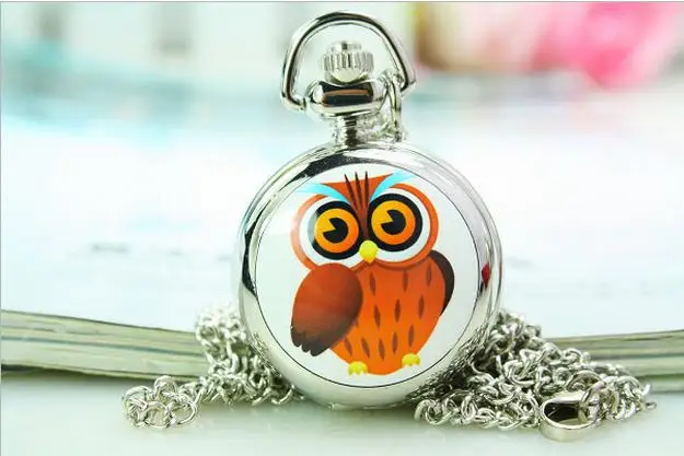 

Wholesale 10 pcs /lot Vintage silver fashion quartz owl cupronickel steampunk quartz Pocket watch necklace