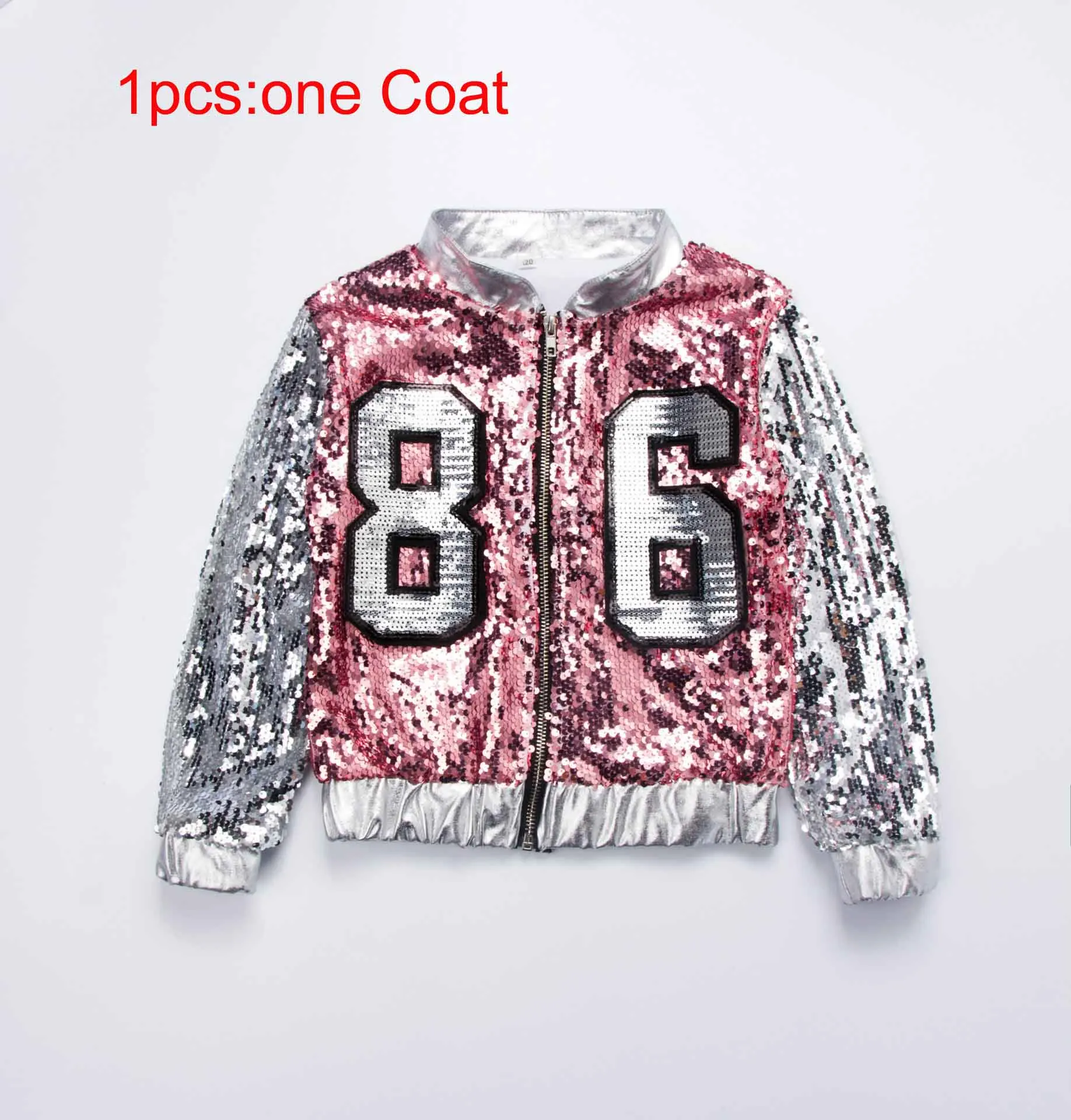 Coat Детский костюм в стиле хип-хоп с блестками; куртка с капюшоном для девочек; укороченный топ; рубашка; шорты; джазовый танцевальный бальный костюм; Одежда для танцев - Цвет: Coat