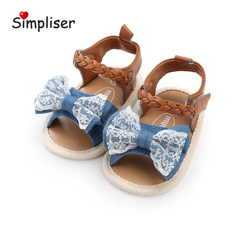 Летние сандалии для новорожденных девочек с бантиком Милая обувь малышей мягкой