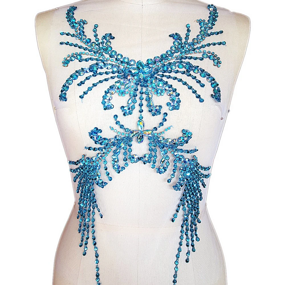 Вышивка бисером 28x52 см|handmade applique|rhinestone applique weddingblue rhinestone |