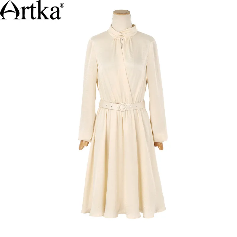 ARTKA Женская 2017 Осень Новый 2 цвета ТРАПЕЦИЕВИДНОЕ ПЛАТЬЕ Винтаж Стенд воротник
