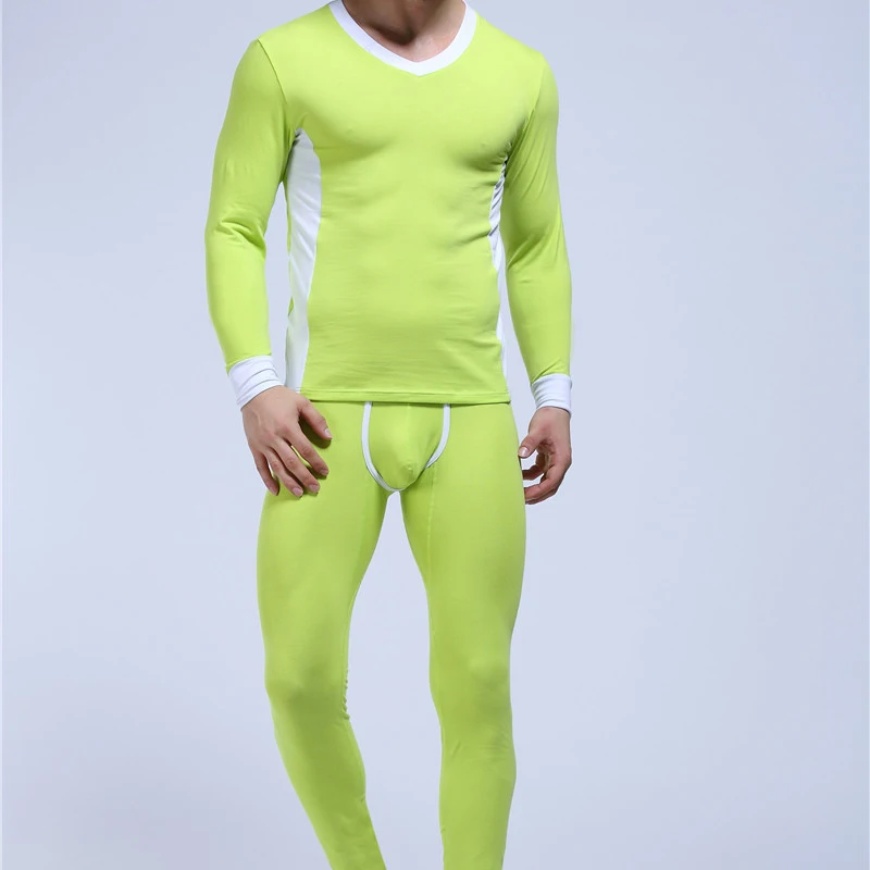 Мужское термобелье из хлопка WJ удобные зимние теплые мужские пижамы топы и