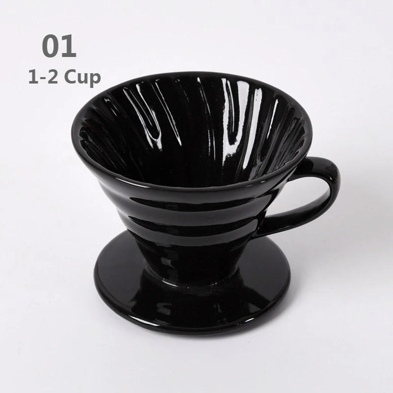 BLACK 1-2Cup Керамическая капельница V60, ручной капельный фильтр для кофе, кофейник для заливания кофе, капельный конусный фильтр, постоянный 1-2 чашки, 4 чашки - Цвет: BLACK 1-2Cup