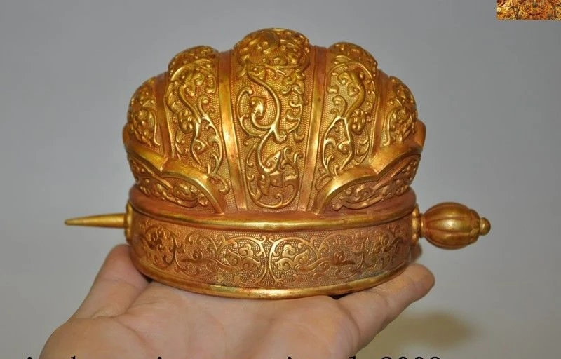 5 &quotКитайский серебряный 24k золотой позолоченный император Феникс шапка в форме